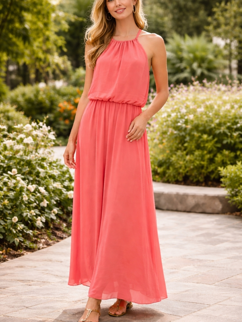 Halogen Coral Halter Maxi Dress – Size XXL